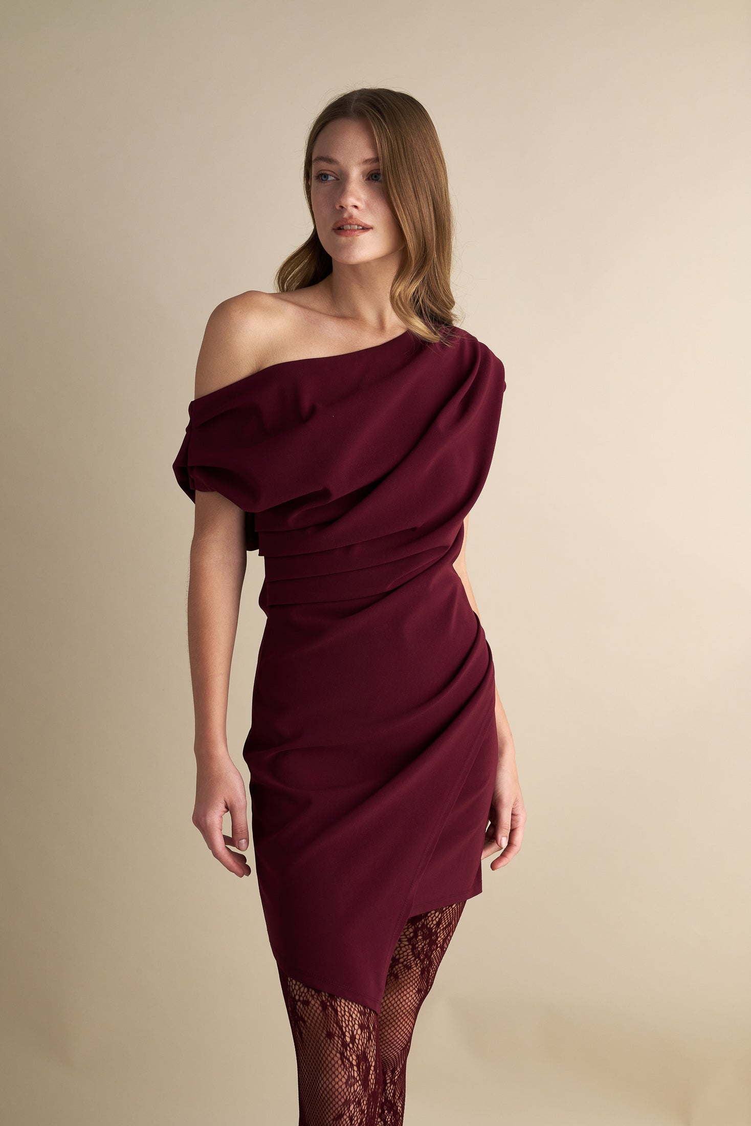 knee length dresses for ladies Short Drape Detail Mini Dress Wine