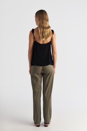 Ruffle Strap Cami With Button Detail