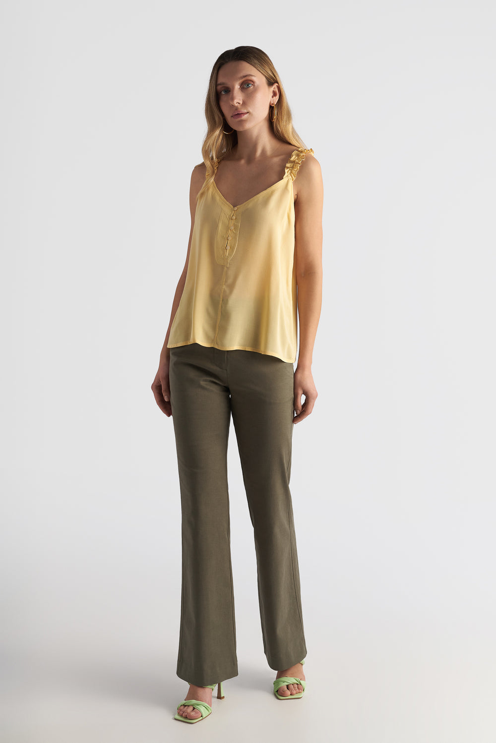 Ruffle Strap Cami With Button Detail