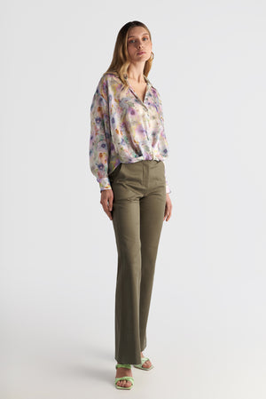 Floral Twisted Knot Front Shirt