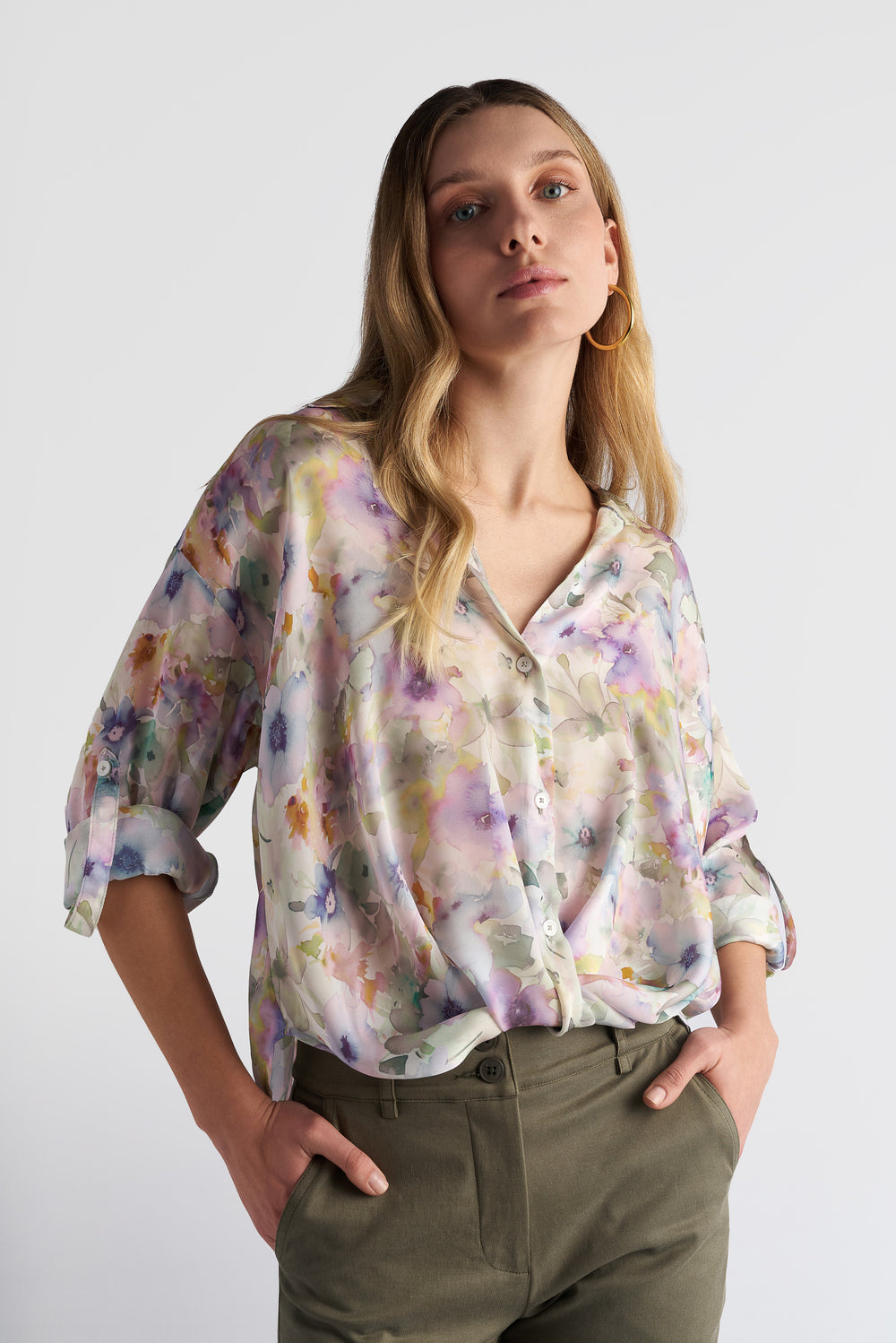 Floral Twisted Knot Front Shirt