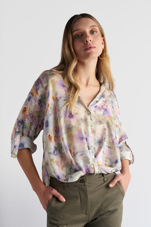 Floral Twisted Knot Front Shirt