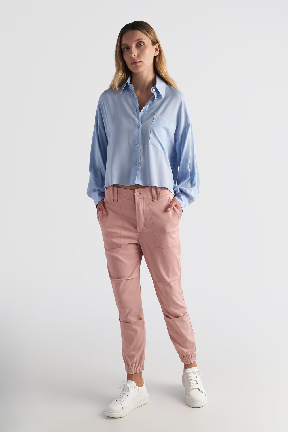 Loose Crop Shirt With Sleeve Detail