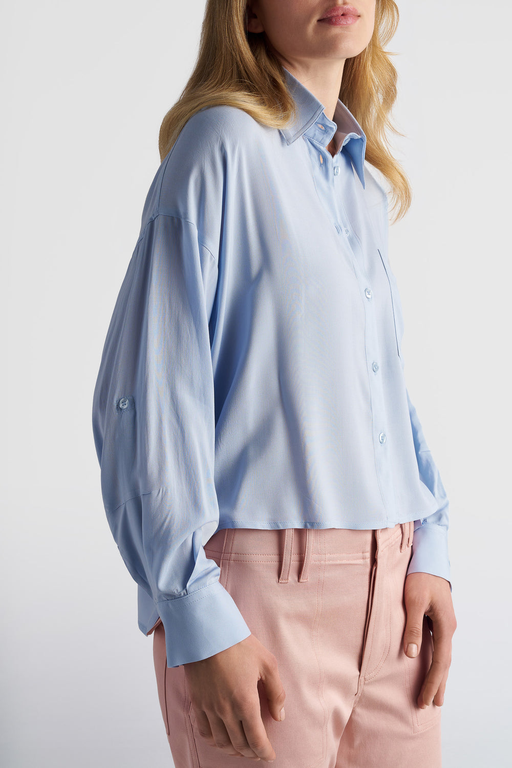 Loose Crop Shirt With Sleeve Detail