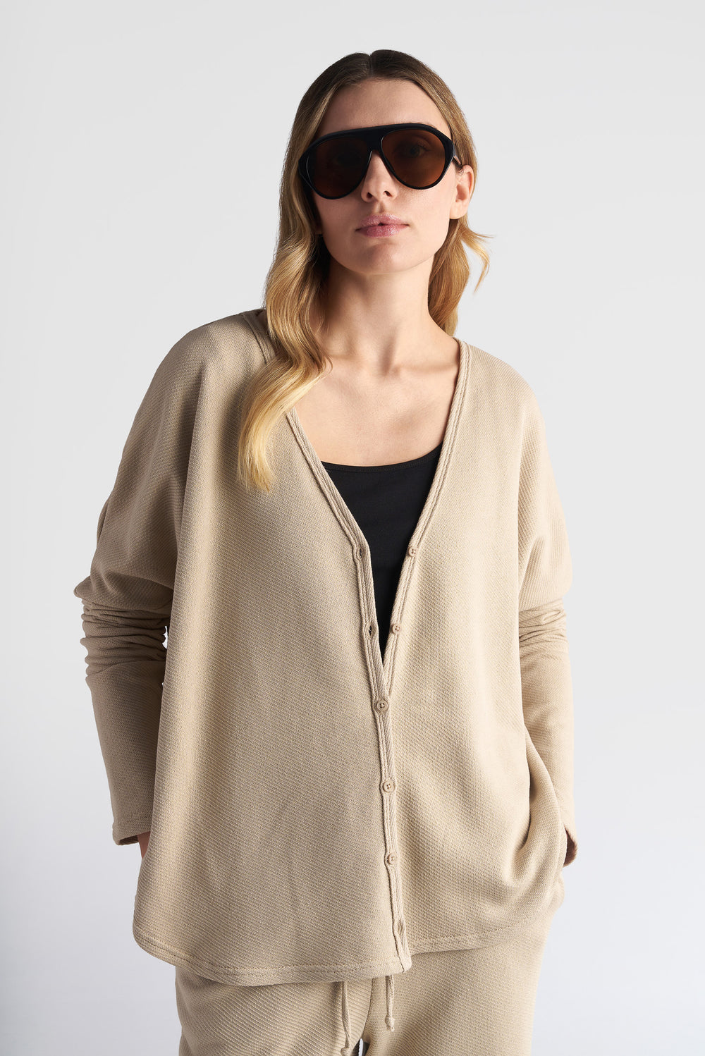 V-Neck Piquet Cardigan