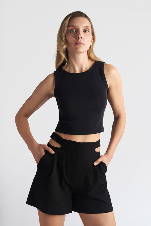 Cut-Out Waist Shorts Black