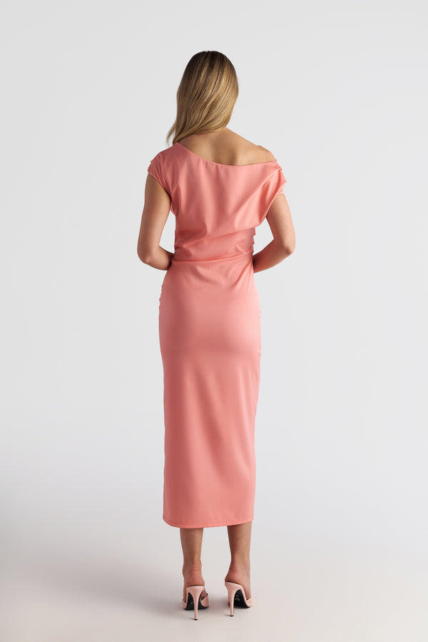 Drape Off Shoulder Midi Dress
