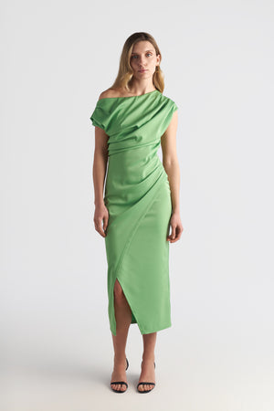 Drape Off Shoulder Midi Dress