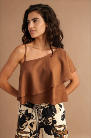 Dune One Shoulder Top Brown