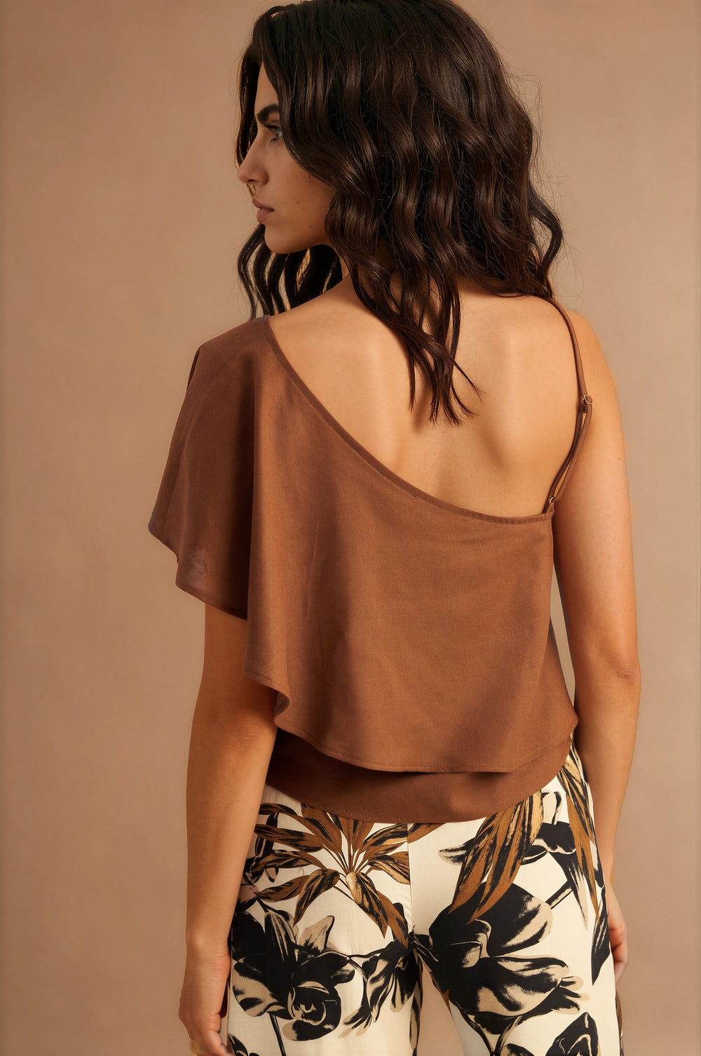 Dune One Shoulder Top Brown