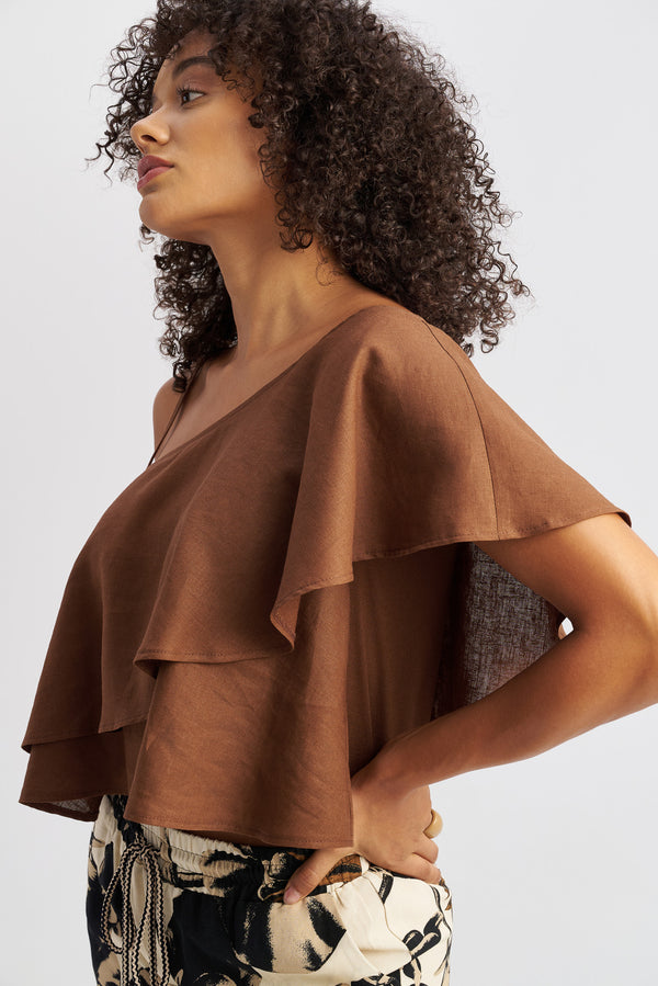 Thalia One Shoulder Top Brown