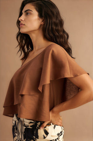 Dune One Shoulder Top Brown