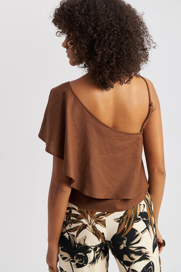 Thalia One Shoulder Top Brown