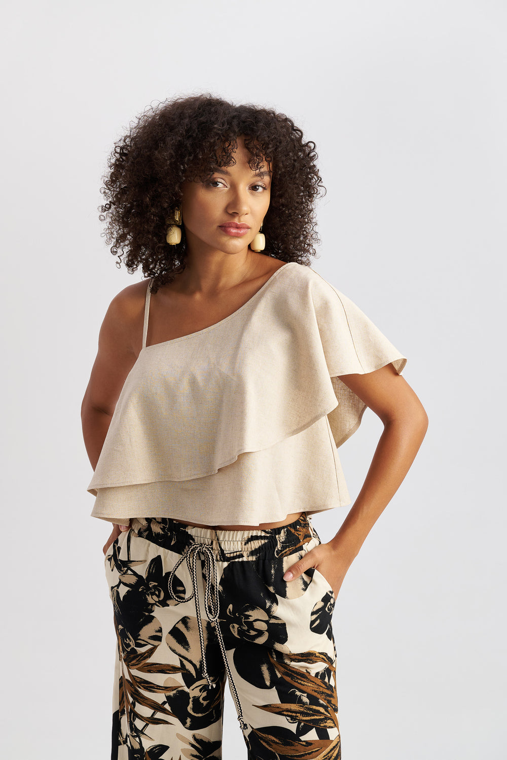 Thalia One Shoulder Top Sand