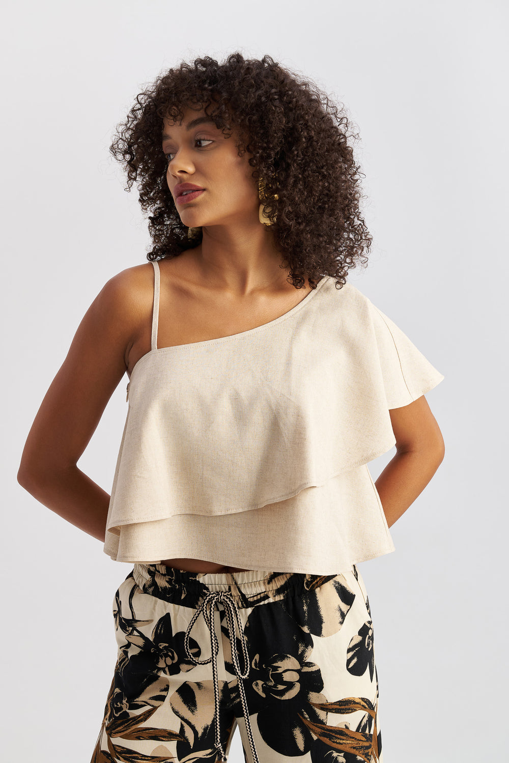 Thalia One Shoulder Top Sand