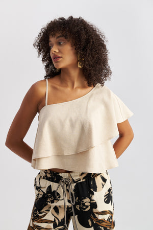 Thalia One Shoulder Top Sand