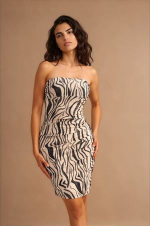 Strapless Zebra-Print Bodycon Dress
