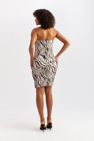 Strapless Zebra-Print Bodycon Dress