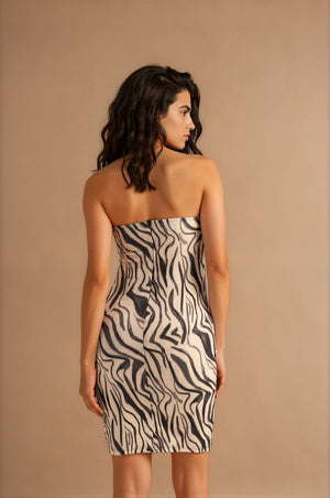 Strapless Zebra-Print Bodycon Dress