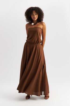 Dune Strapless Linen Dress Brown
