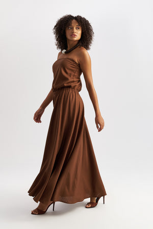 Dune Strapless Linen Dress Brown