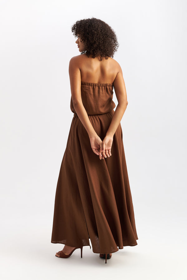 Dune Strapless Linen Dress Brown