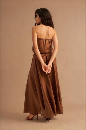 Dune Strapless Linen Dress Brown