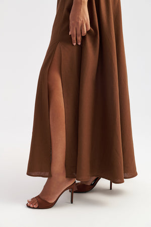 Dune Strapless Linen Dress Brown