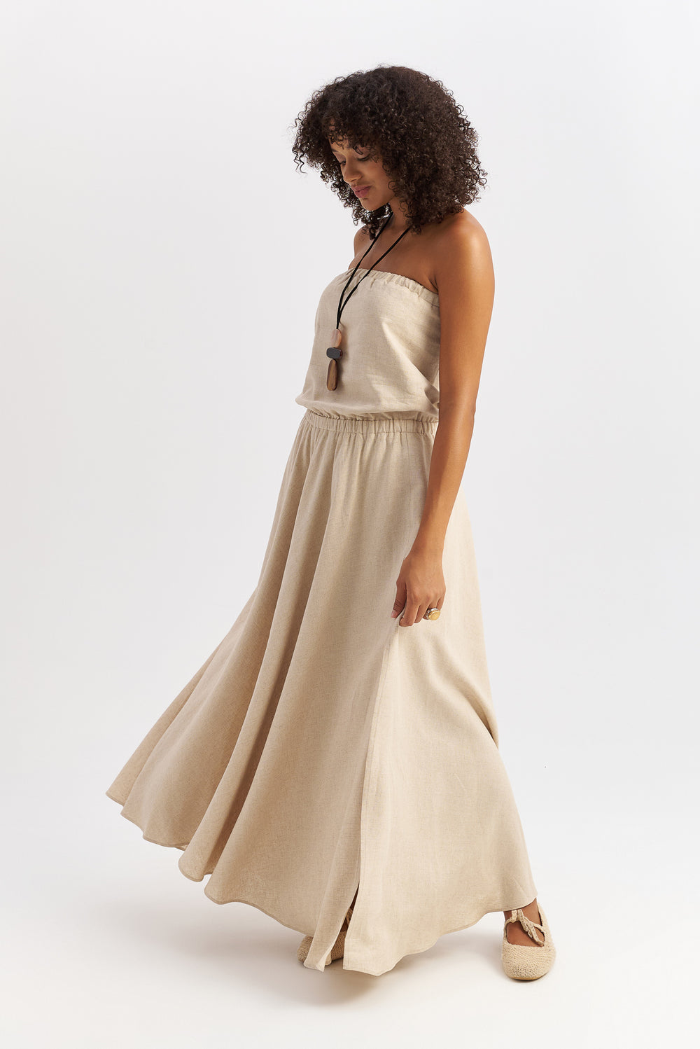 Dune Strapless Linen Dress Sand