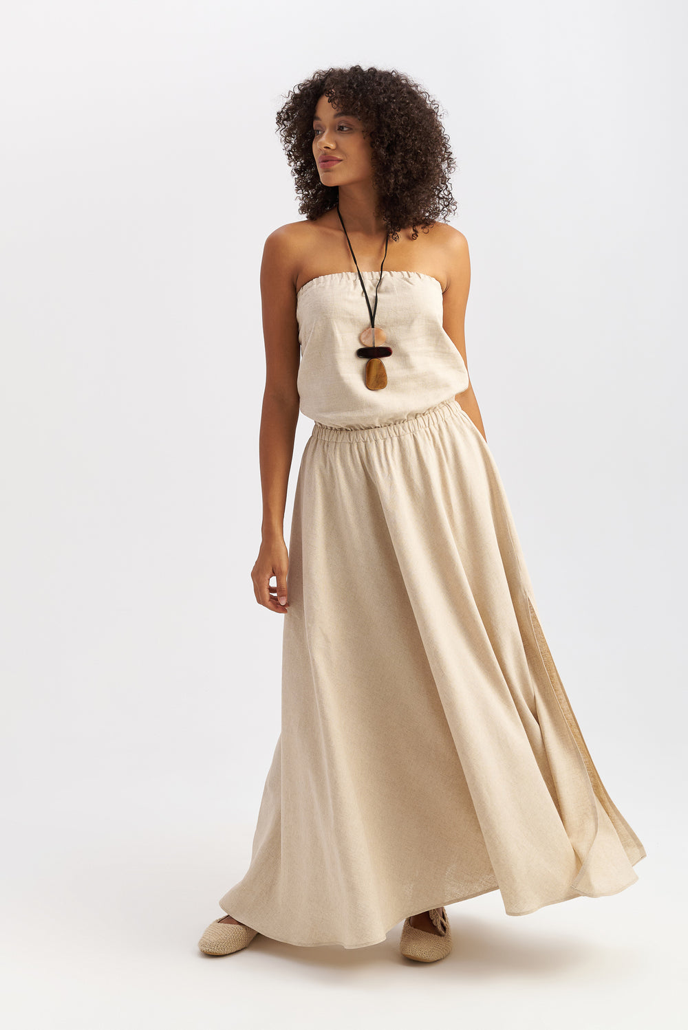 Dune Strapless Linen Dress Sand