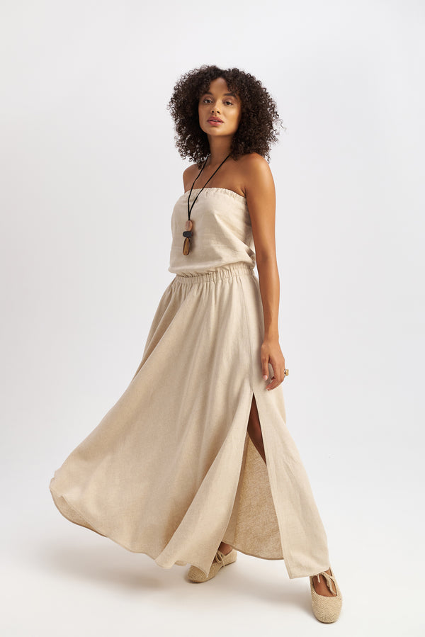 Dune Strapless Linen Dress Sand