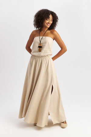 Dune Strapless Linen Dress Sand