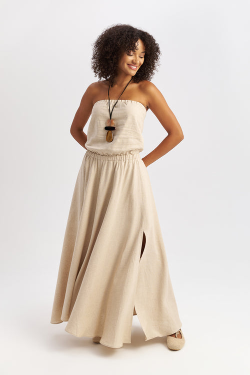 Dune Strapless Linen Dress Sand