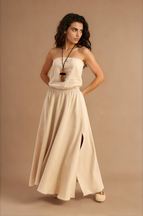 Dune Strapless Linen Dress Sand