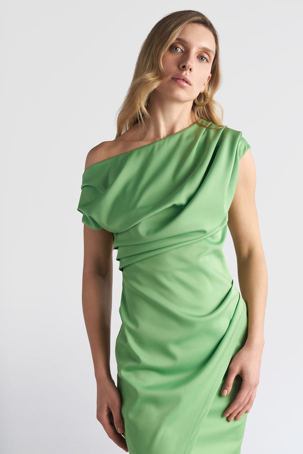 Drape Off Shoulder Midi Dress