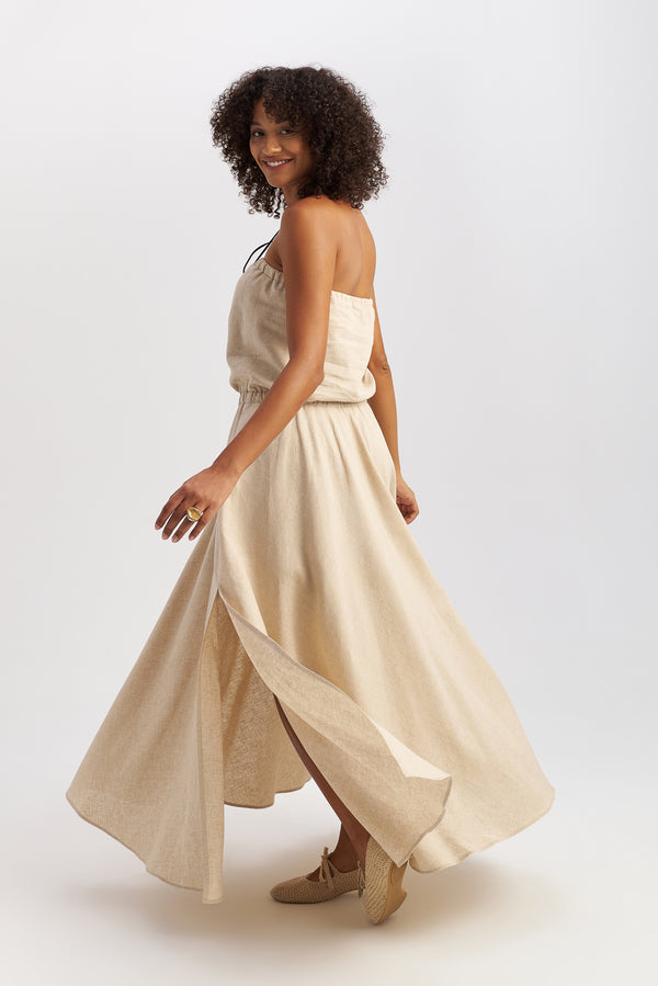 Dune Strapless Linen Dress Sand