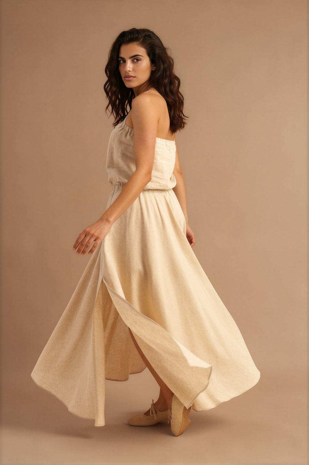Dune Strapless Linen Dress Sand