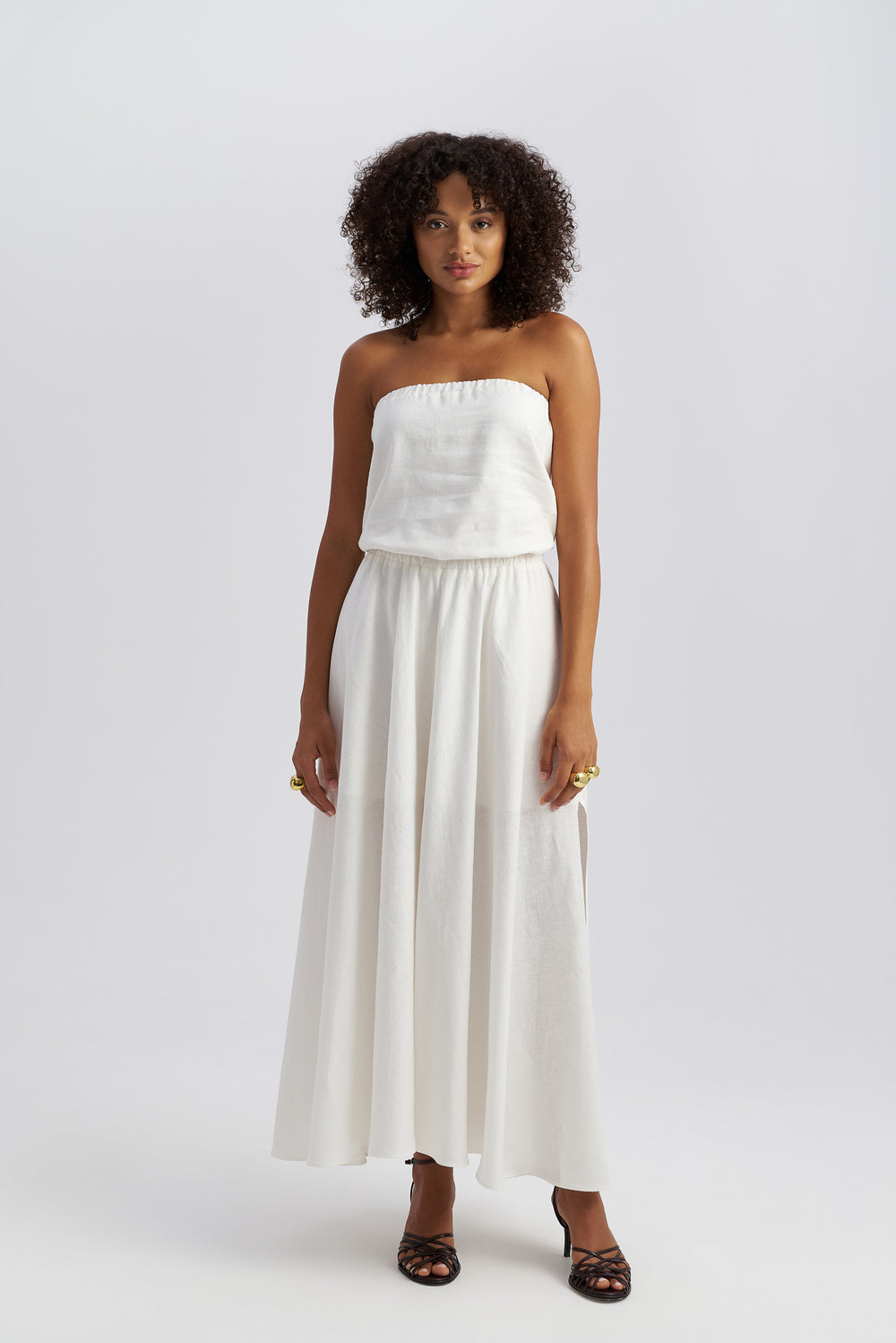 Dune Strapless Linen Dress White
