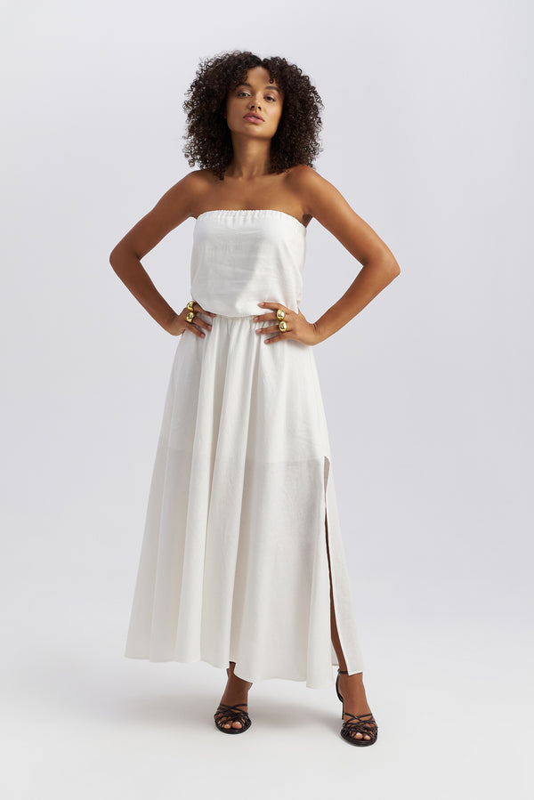 Dune Strapless Linen Dress White