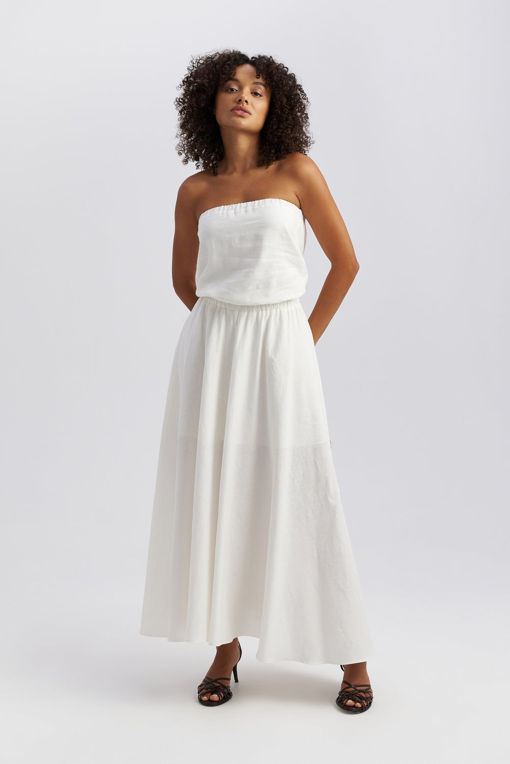 Dune Strapless Linen Dress White