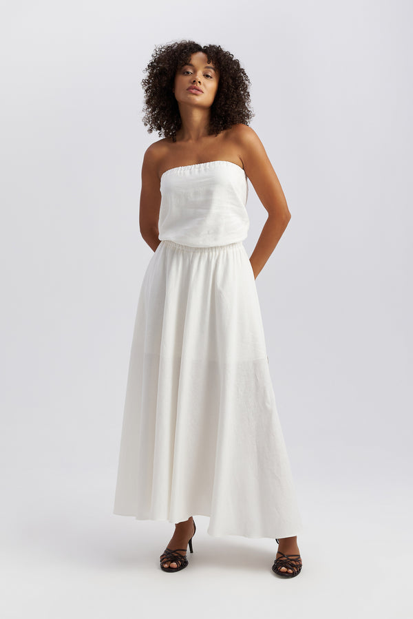 Dune Strapless Linen Dress White