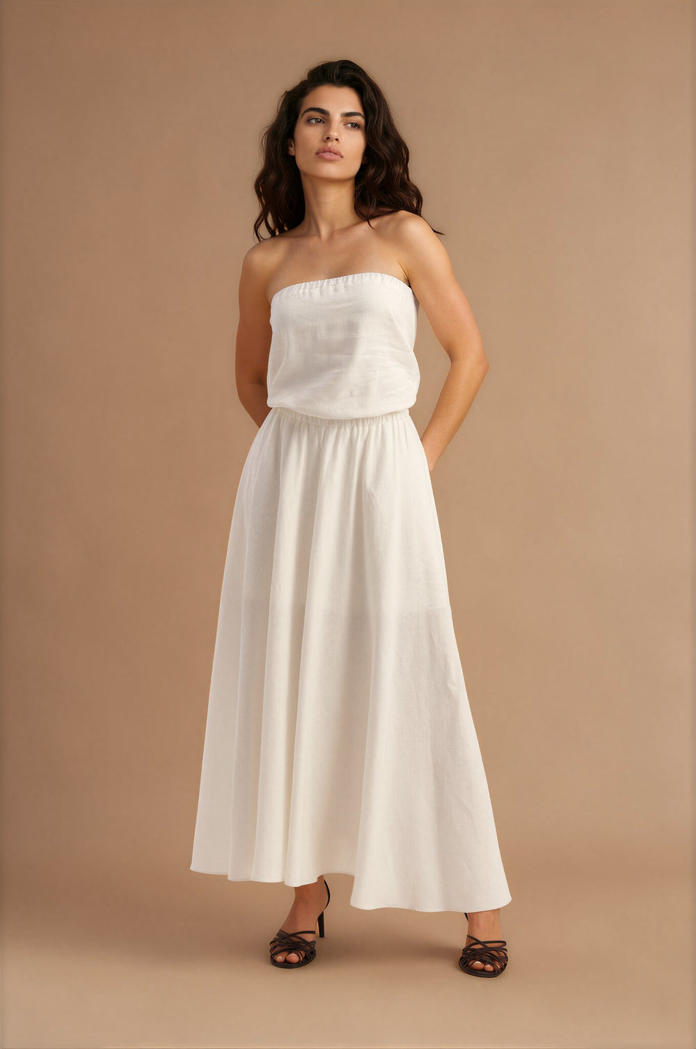 Dune Strapless Linen Dress White