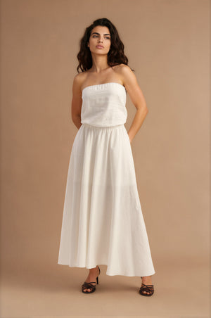 Dune Strapless Linen Dress White