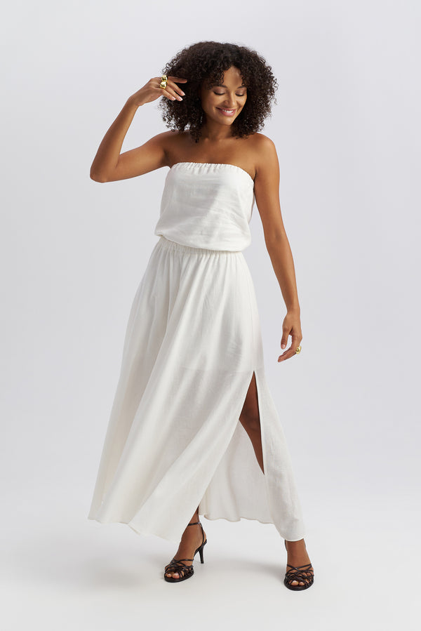 Dune Strapless Linen Dress White