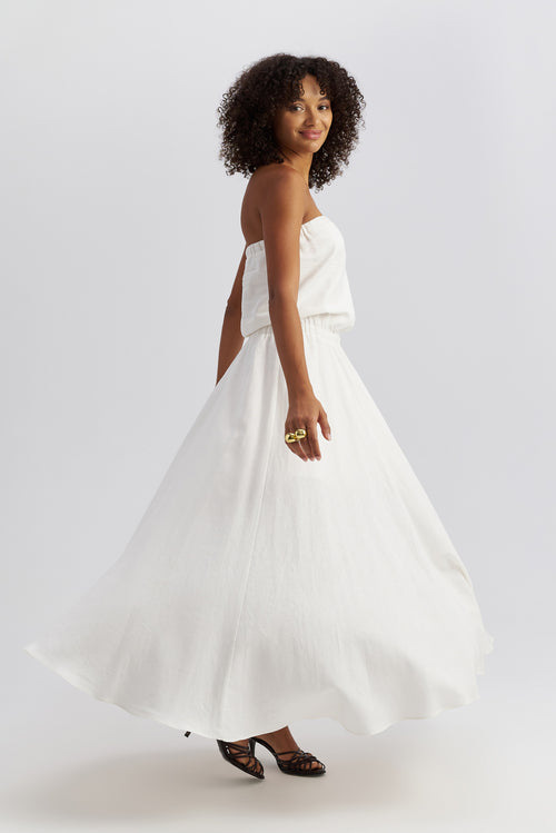 Dune Strapless Linen Dress White