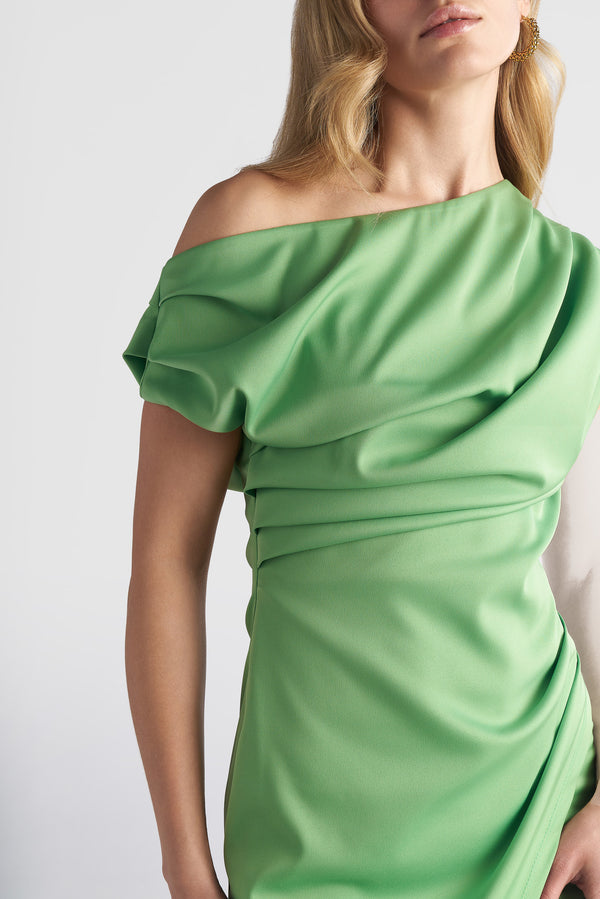 Drape Off Shoulder Midi Dress
