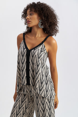 Ethnic Print V-Neck Top