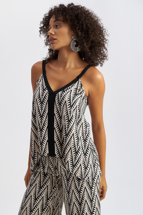 Ethnic Print V-Neck Top