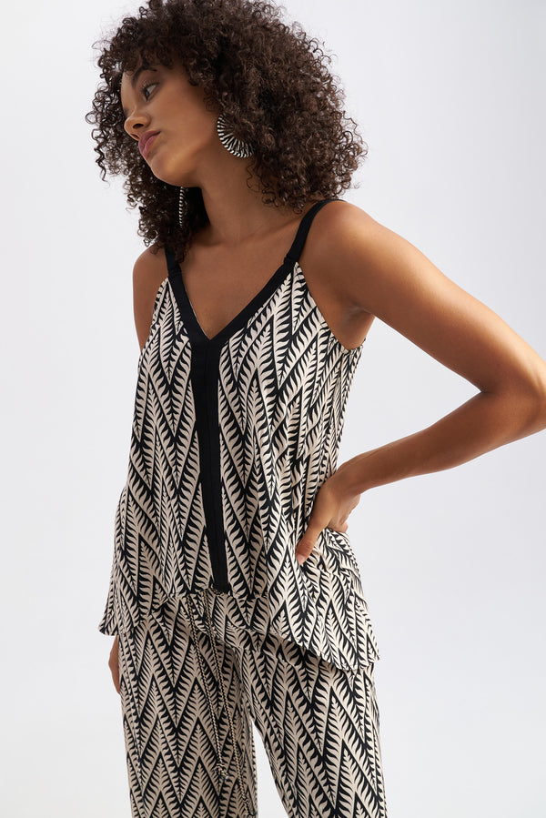 Ethnic Print V-Neck Top