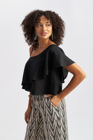 Thalia One Shoulder Top Black